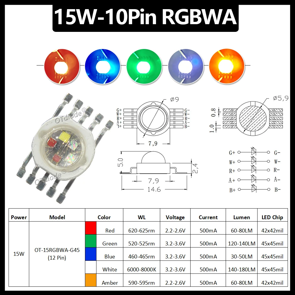 10pcs Stage Lighting System High Power LED Lamp Beads 12W 15W 18W RGBW RGBWW RGBWA RGBWA UV 4/5/6in1 Par Light Repair Spare Part