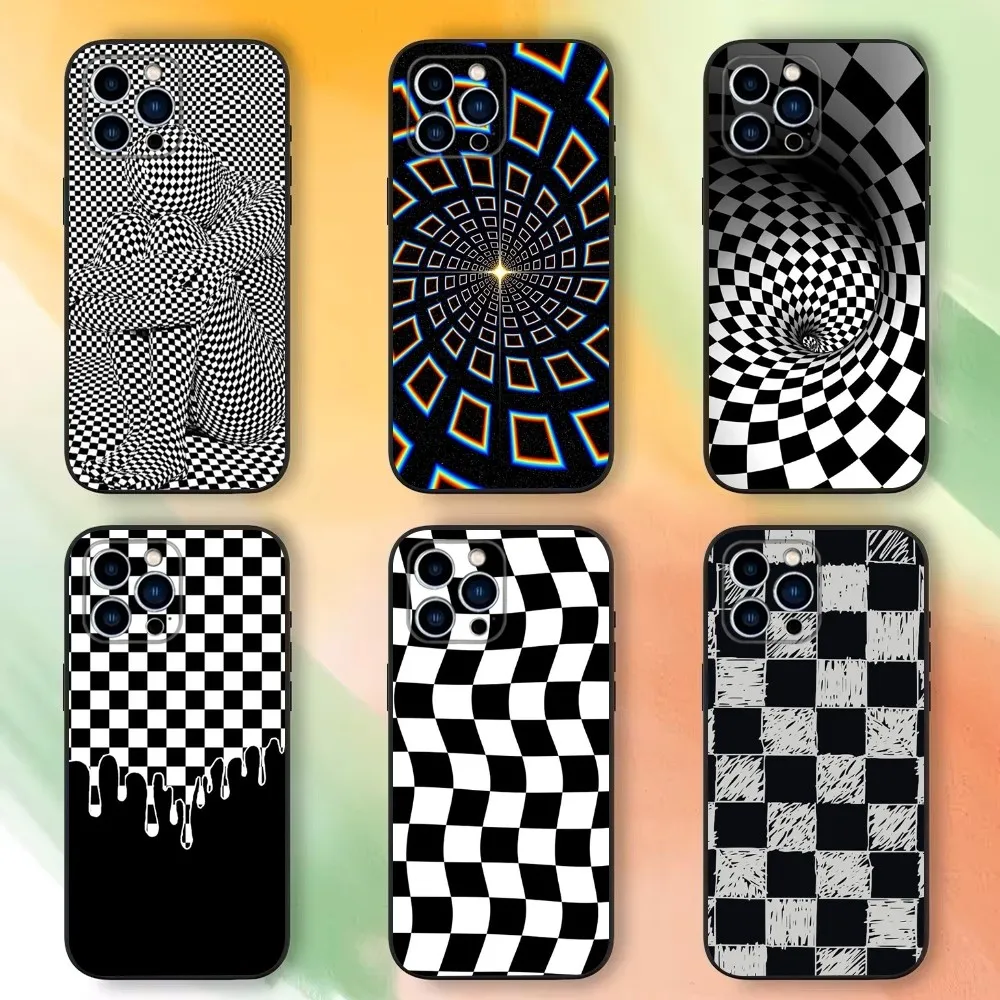 Checkered Chess Board  Phone Case For iPhone 16,15,14,13,12,11 Plus,Pro Max,XS,X,XR,SE,Mini,8,7，Soft Silicone Black Cover