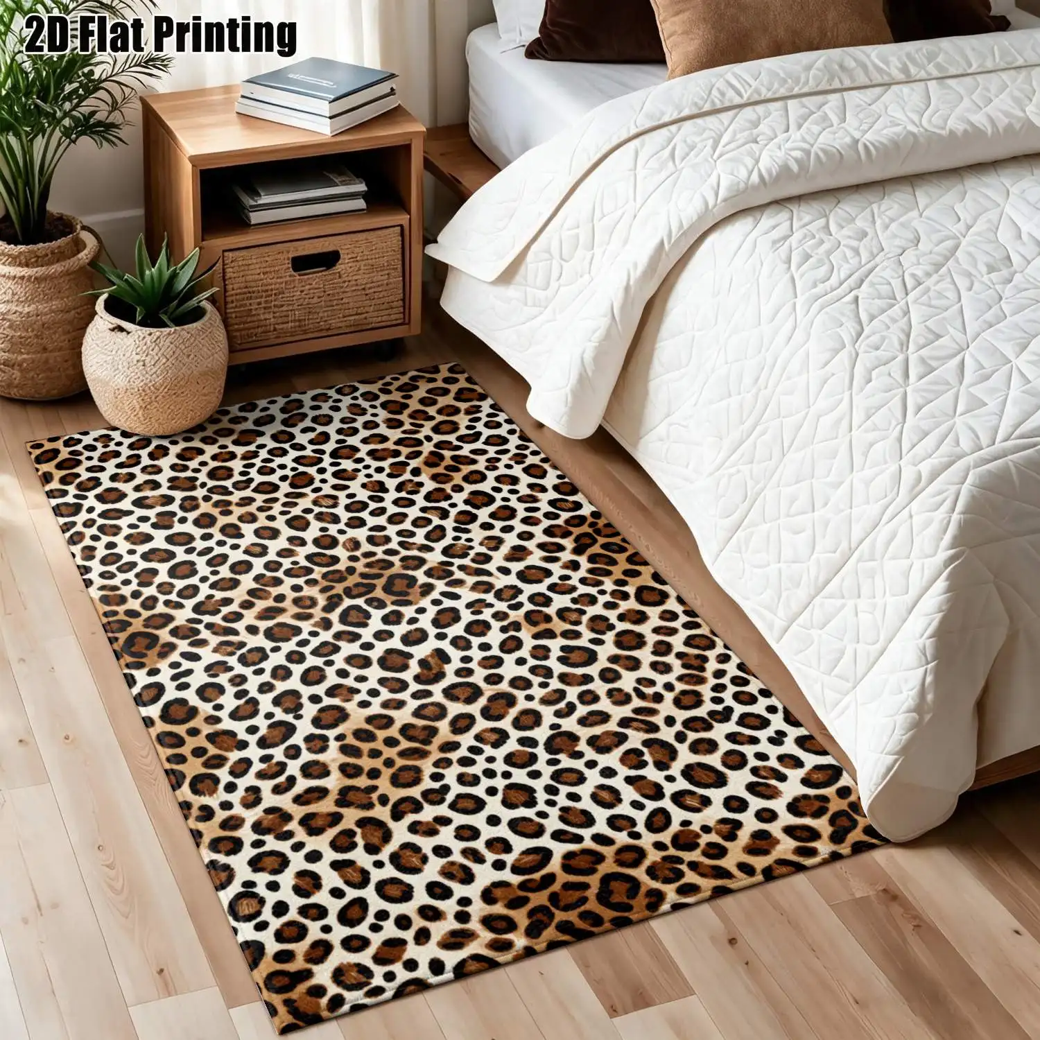 1Pc 2D Printed Brown Black Leopard Print Nordic Instagram Style Carpet, Machine Washable, Multi-Size, Ideal for Home Decor, Entryway, Dining Room, Bedroom, Living Room