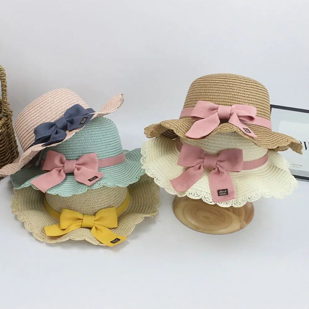 1 Pc Fashion Lovely Children Straw Hat UV Protection Ribbon Bow Kids Girl Hat Travel Beach Sun Hat Crossbody Bag