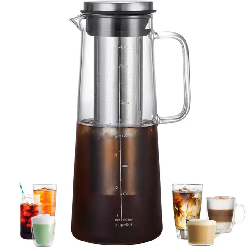 Leeseph Luftdichte Cold Brew Eiskaffeemaschine und Tee-Ei – 1,0 l/34 oz Glaskaraffe mit abnehmbarem Edelstahlfilter