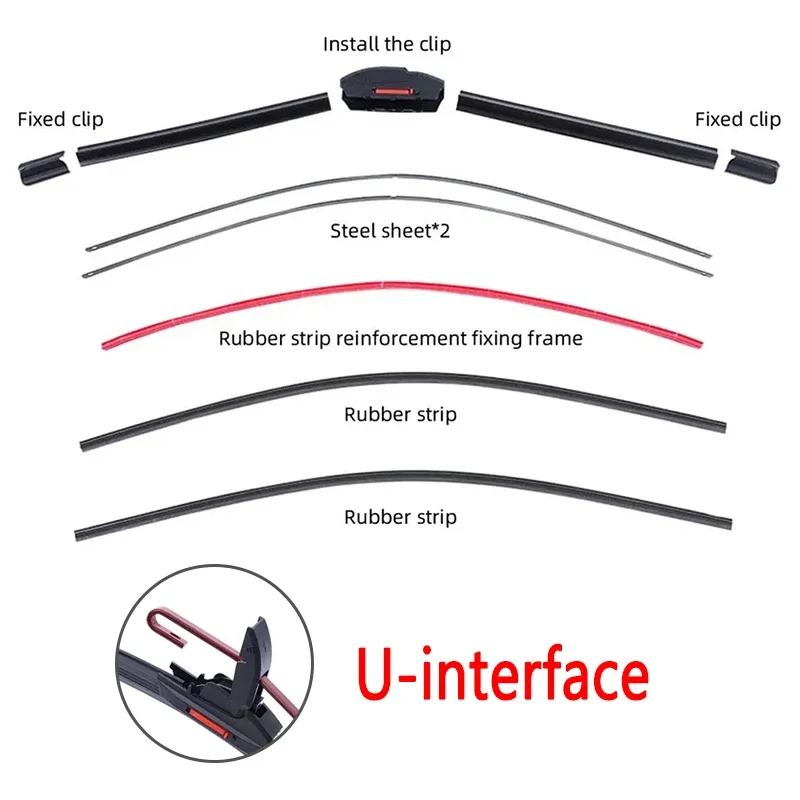 Car Wiper U-type Soft Rubber Strip Windscreen Wipers HD Brush Clean Reduce Noise Automotive Wiper 14