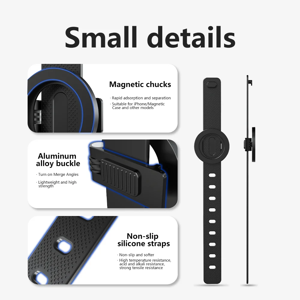 Magnetyczny uchwyt na telefon Oatsbasf z silikonowym paskiem, mocne magnesy, uniwersalny do iPhone 17 16 15 Samsung, podstawka do wózka dziecięcego, wózka golfowego — zdjęcie produktu 4