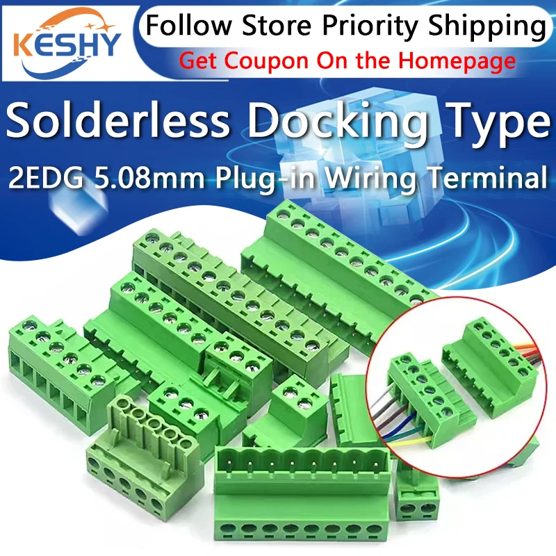

1Sets Solderless Docking Type 2EDG 5.08mm Plug-in 2EDGRK Plug-in Green 2EDGKP Wiring Terminal Connector 2P 3P 4P 5P 6P 7P 8P-24P