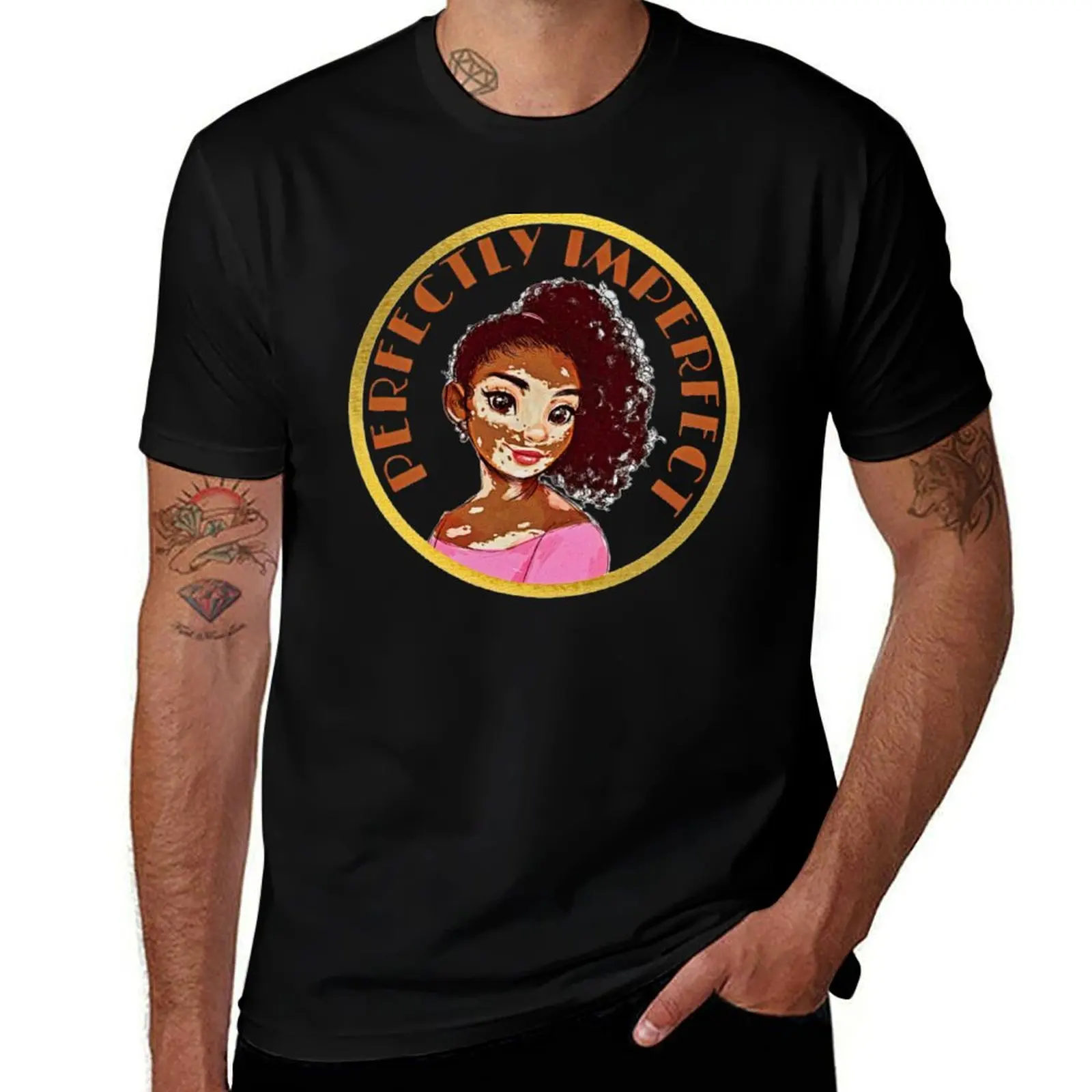 Perfectly imperfect. Vitiligo beauty and support illustration. T-Shirt summer tops plain black t shirts for men