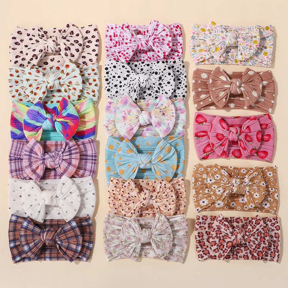 

5PCS High-Quality Embroidered Nylon Bow Headband Beautiful Printed Elastic for Infants Toddler Headdress