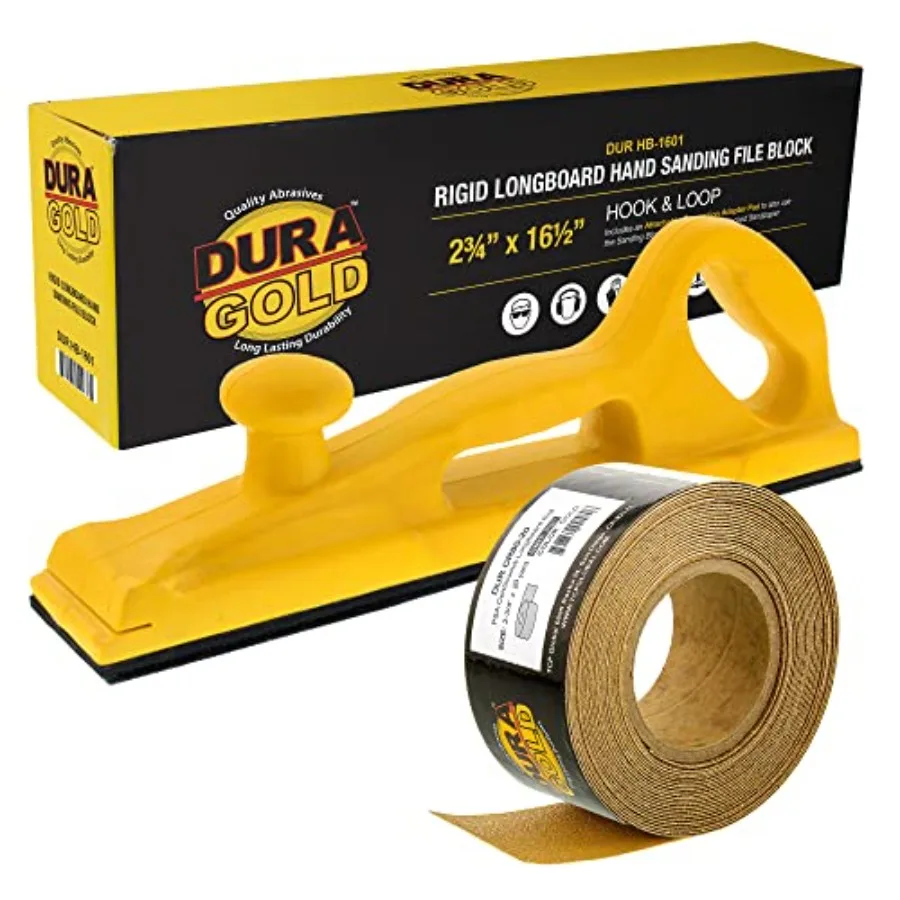 

Pro Series Rigid Longboard Hand Sanding File Block with Both Hook and Loop Backing and PSA Adapter Pad and 320 Grit PSA Longboa