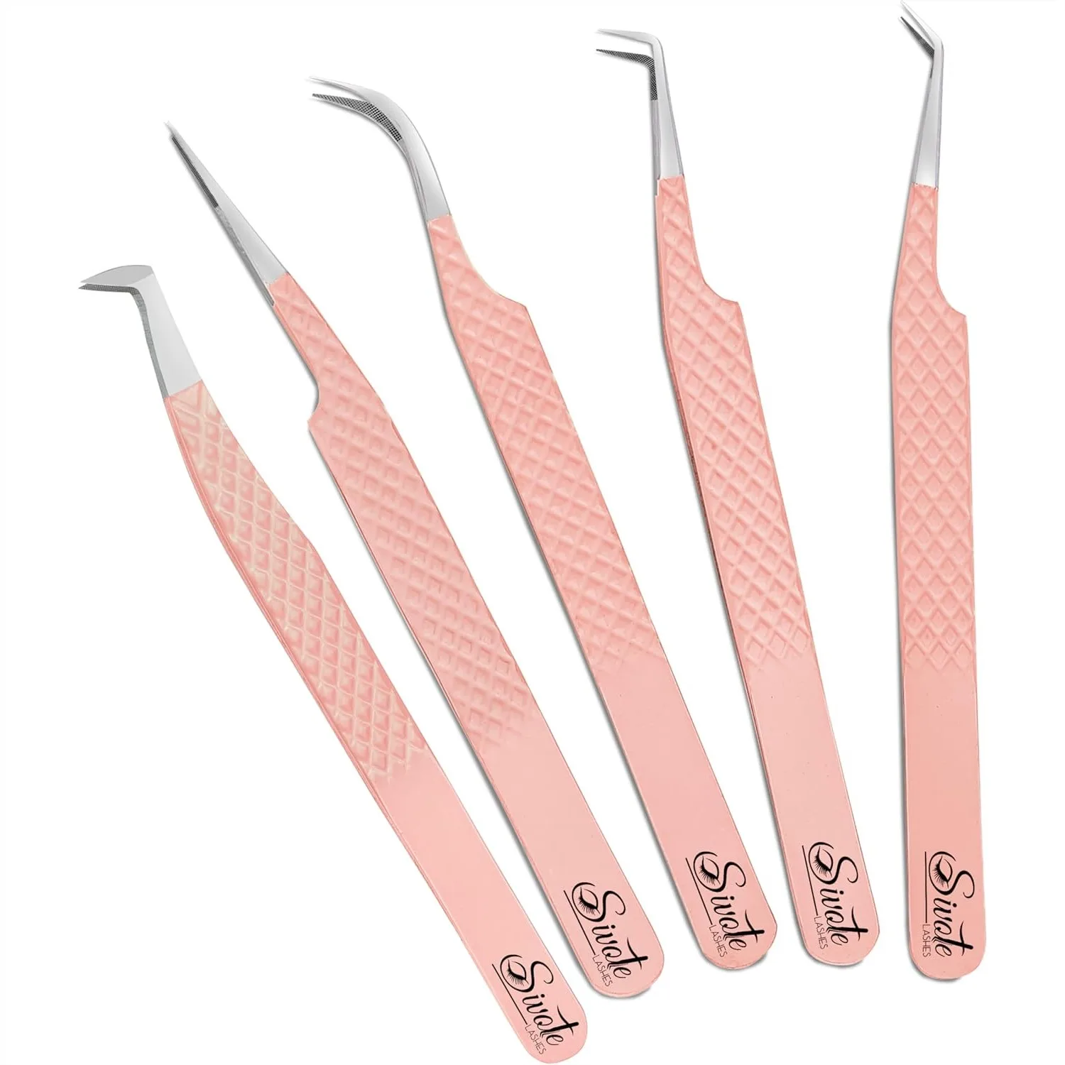 

Lash Tweezers for Eyelash Extensions, 5-Pack with Diamond Grip & Fiber Tip, Precision Volume Lash Tool Set