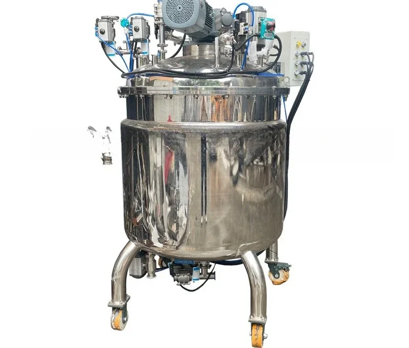 Mobile stainless steel mixing tank, vacuum in the tank, jacket cooling water circulation, adjustable stirring method