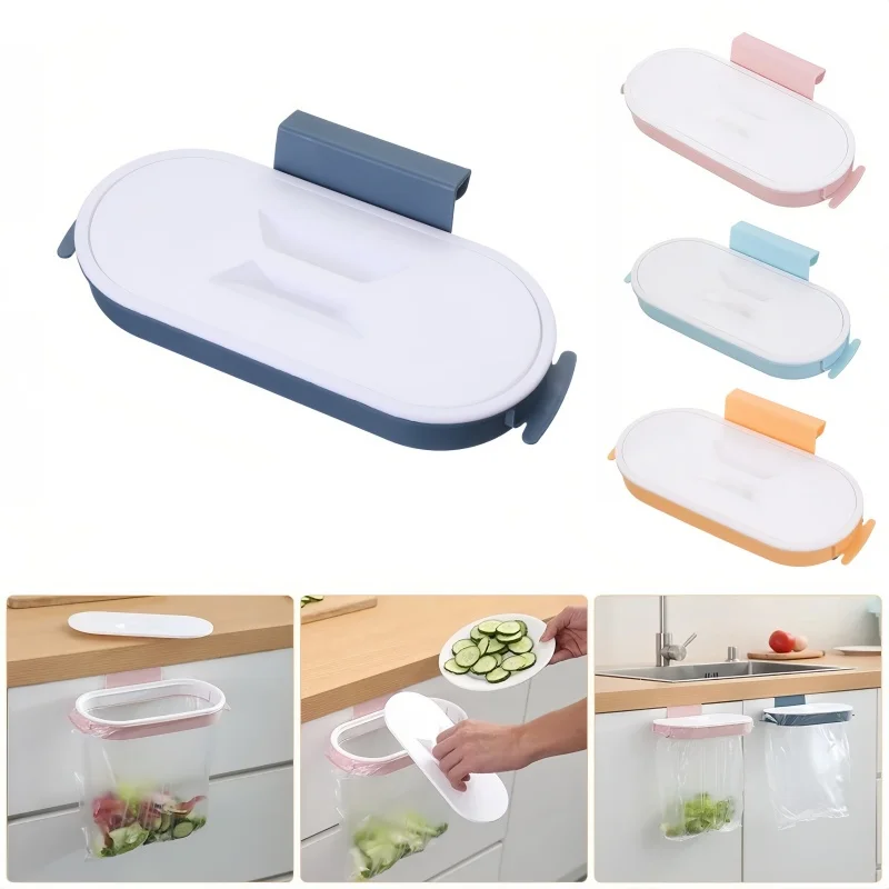 Wall-Mounted Rubbish Bag Holder Storage Rack Kitchen No Punching Hang Bracket Hook Cabinet Portable Trash Can Kitchen Organzier