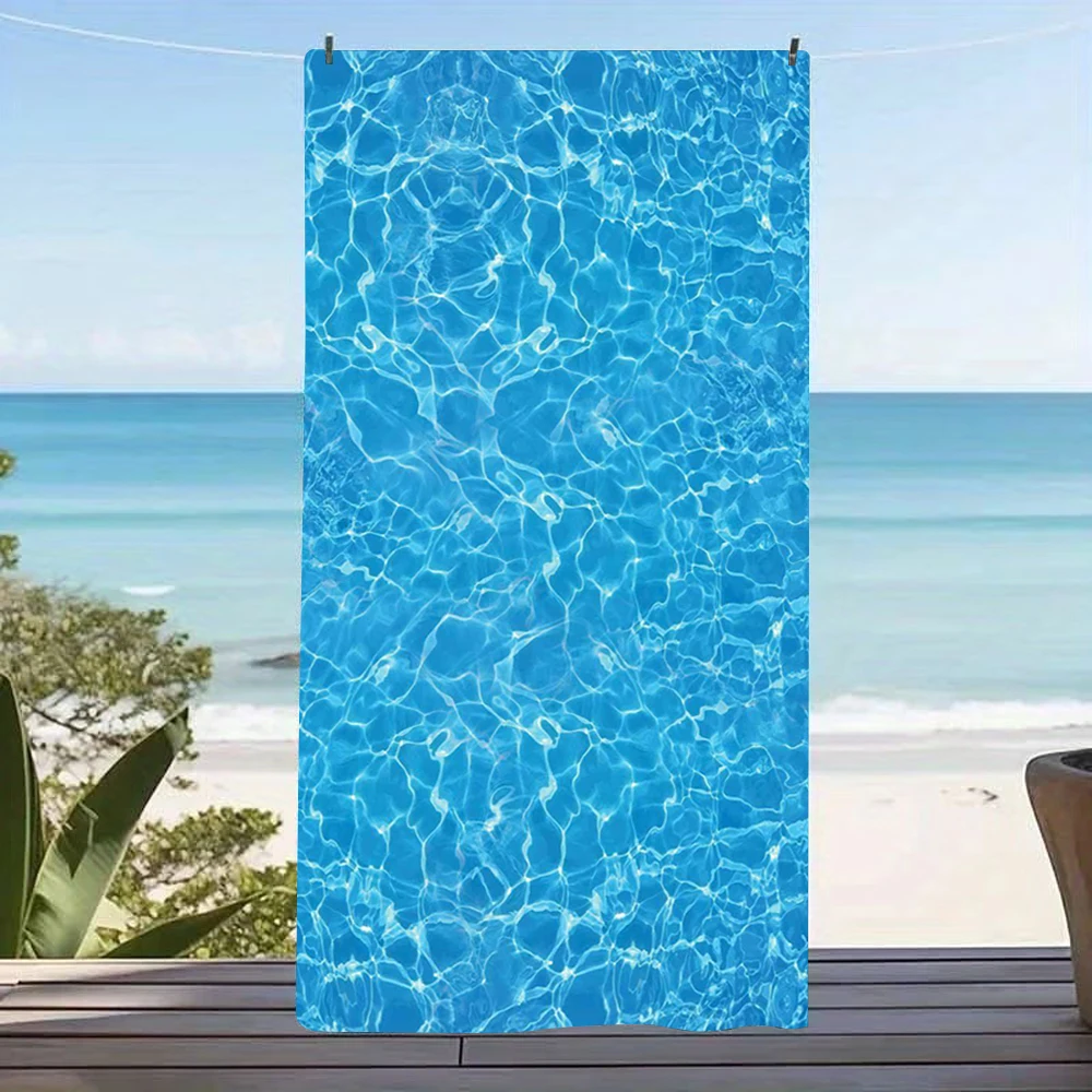 Clear Blue Pool Water Ripple Texture Print Beach Towel,sand-block fabric for summer festivals,coastal camping & garden leisure