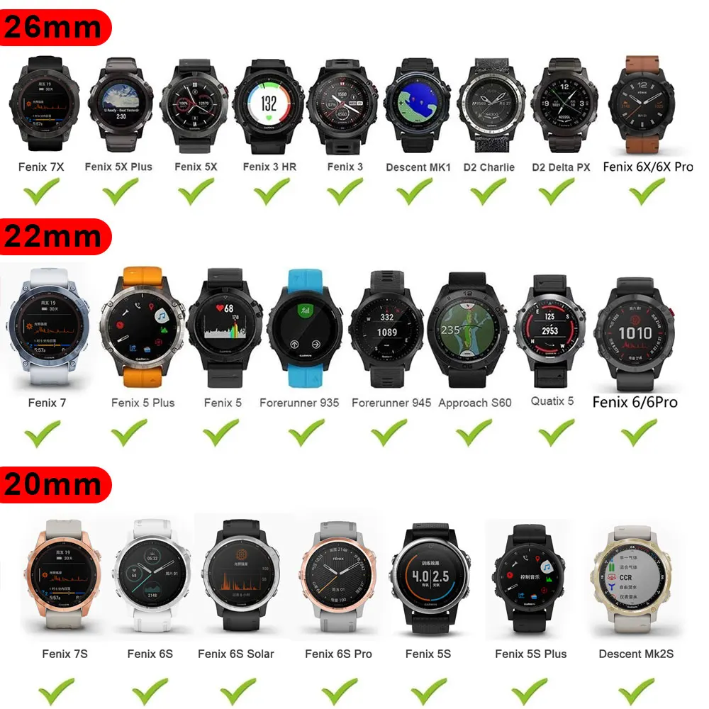 26 22 20mm Silicone Watchband For Garmin Fenix 7X 7 7S Pro 6X 6 6X Easyfit Wristband Fenix 5 5X 5S Plus Straps Smartwatch Belt