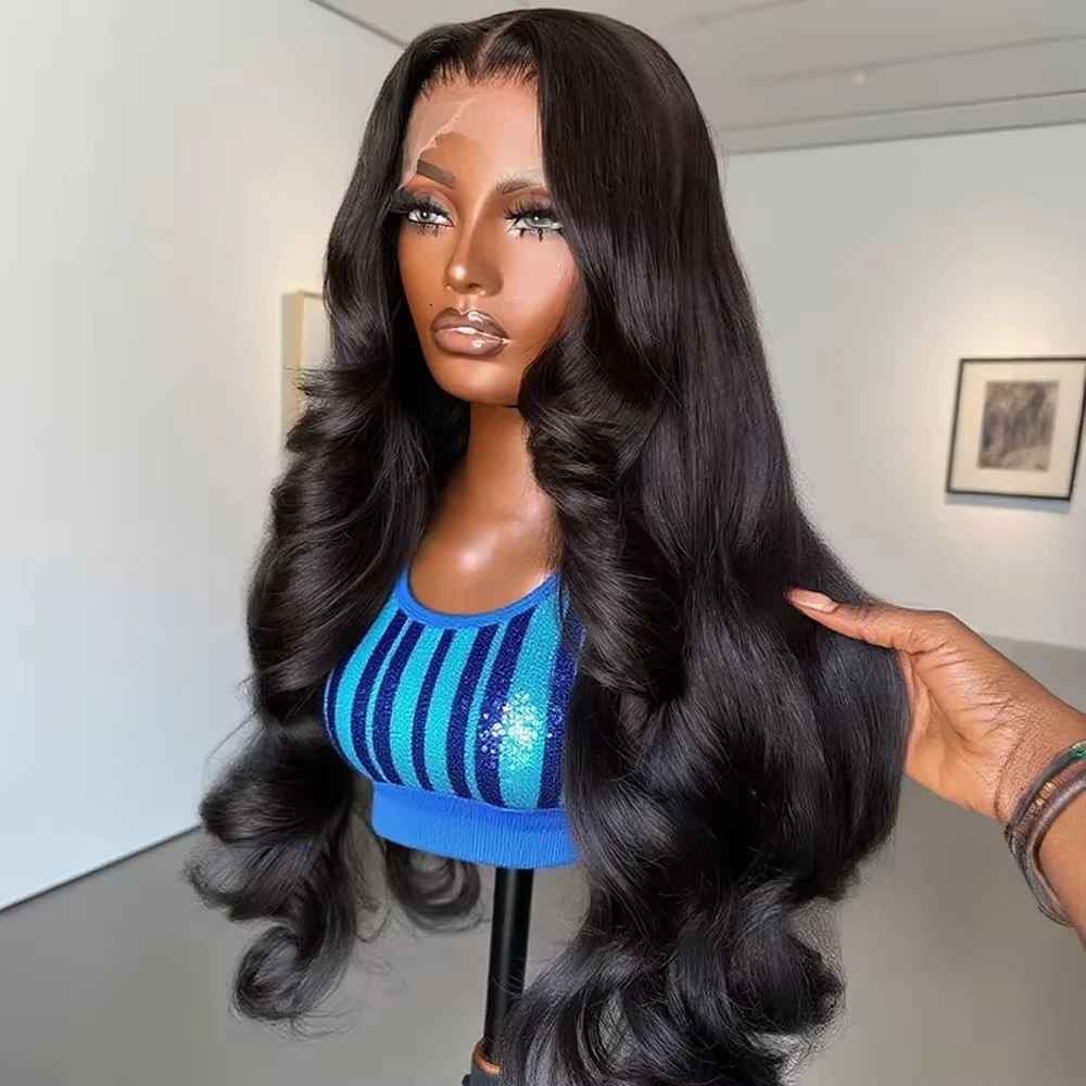

250 Density Natural Black Body Wave Human Hair Wigs HD Transparent Lace Frontal Wig Pre-Plucked Bleached Knots Lace Front Wig