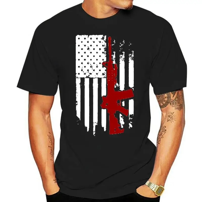 Gun Free Right USA American AR 15 Flag T-shirt For Men Plus Size Cotton Team Tee Shirt 4XL 5XL 6XL Camiseta