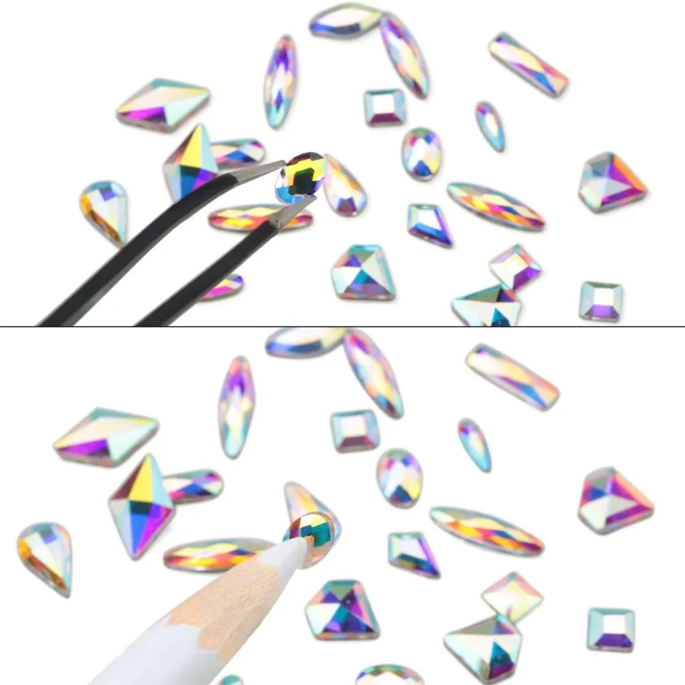 4 stuks 3D glas AB kristal nail art strass kit plaksteen ronde kraal charme sieraden diamant met pick-up pen + pincet manicure