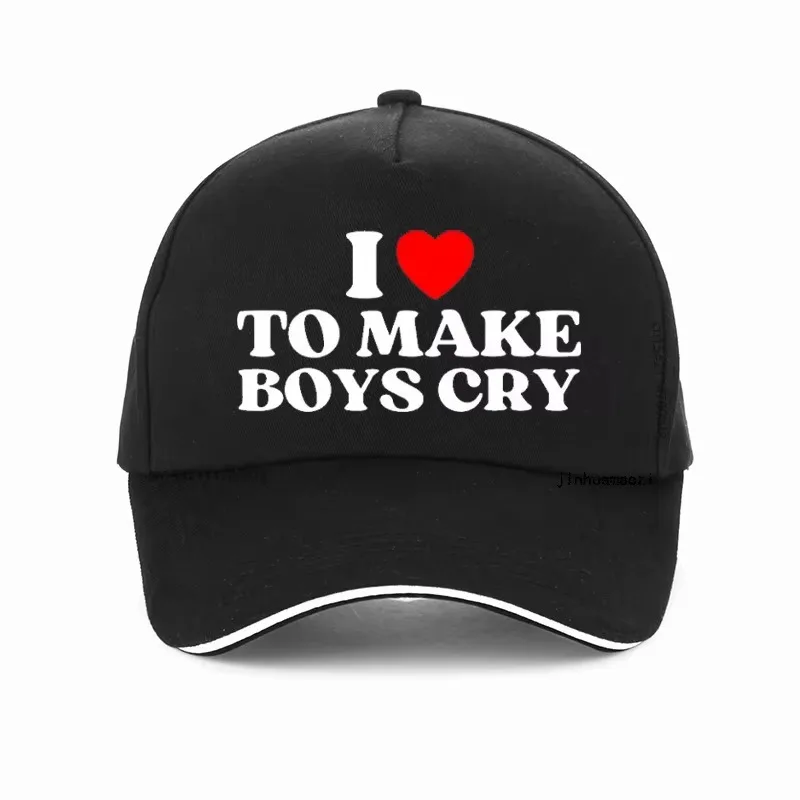 

I Heart to Make Boys Cry Funny Baseball Cap - Adjustable Black Knit Hat with White & Red Design, Lightweight Summer Accessory