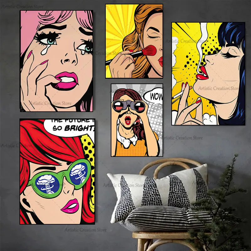 Fashion Girl By Roy Lichtenstein Poster Lipstick Woman Smoking Wall Pop Art Canvas Painting Nordic Prints Pictures Home Decor