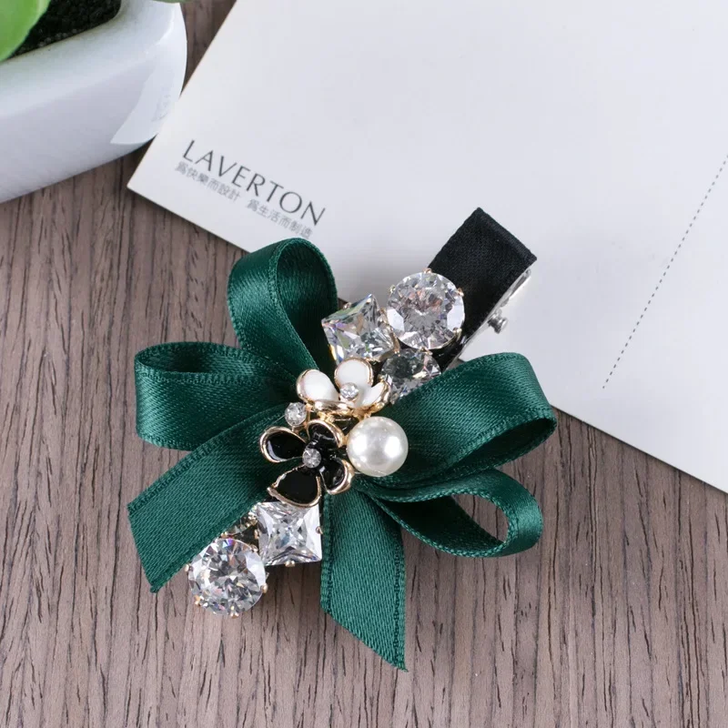 High-grade Adult Korean Luxury Crystal Rhinestone Flower Hairpins Ribbon Bow Clip Hair Clips for Girls Women Accessories Jewelry