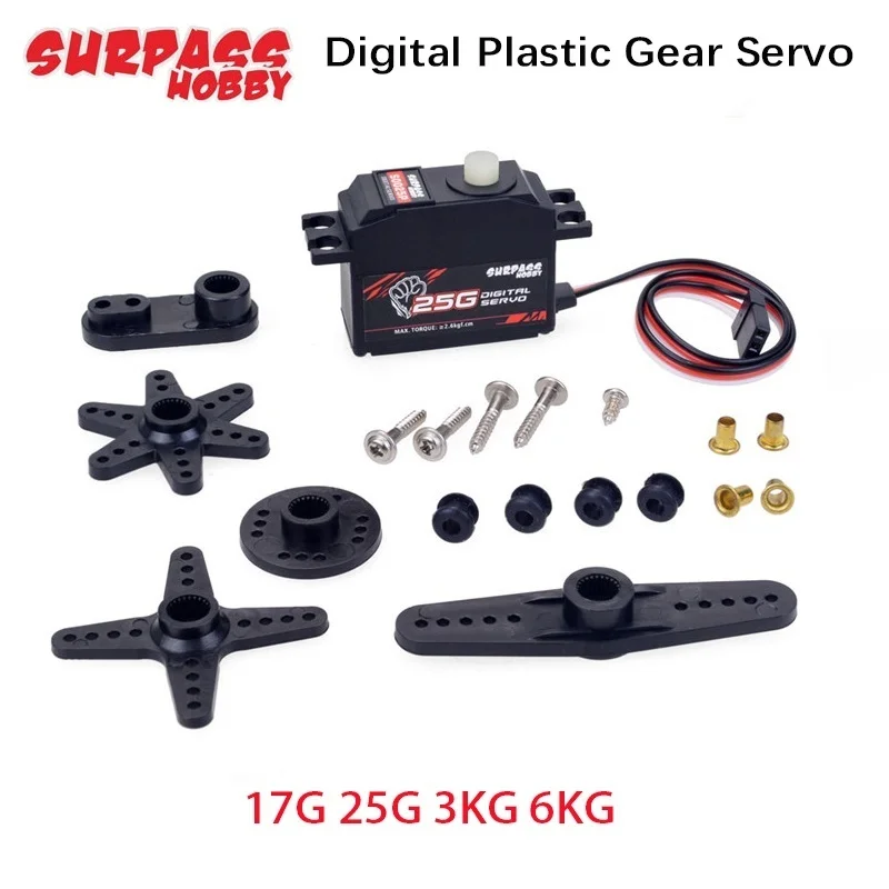 HOT Override Digital Servo Mechanism Hobby 17G 25G 3KG 6KG Plastic Gear Micro Servo For 1/8 1/10 RC Aircraft Glider Robot