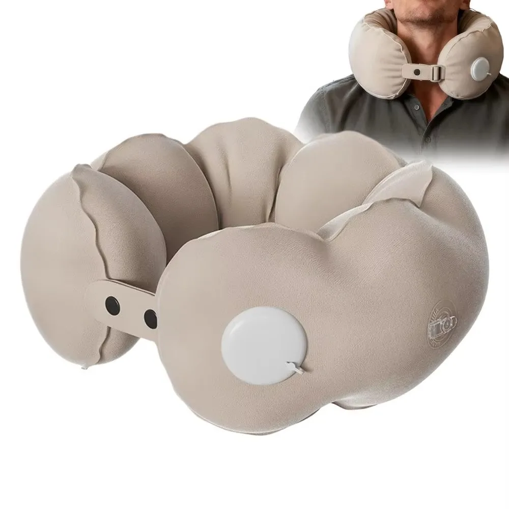 Portable Inflatable Travel Neck Pillow U-Shaped Adjustable Firmness Support Pillow Office Napping Pillow Home Use