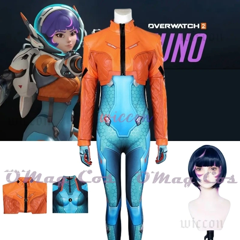 Game Overwatch 2 Juno Cosplay Costume Leather Coat Jumpsuit Outfit Wig Full Set Woman Girls Halloween Carnival Party Outfits