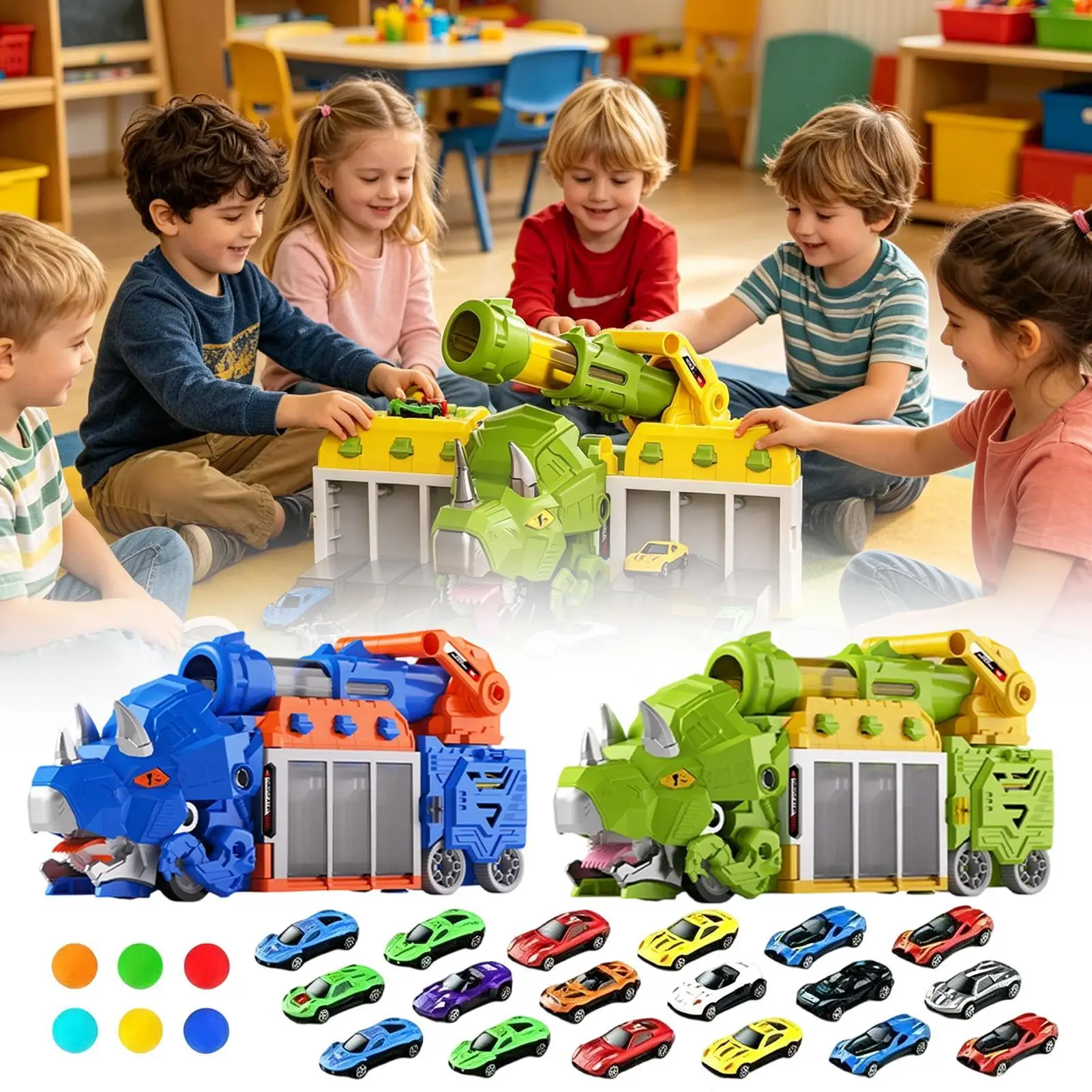 

Dinosaur Truck For Kids Foldable Vehicle With Storage Bay Dinosaur Cars With 6 Balls For Kids 3-8 Play Game Birthday Party Home