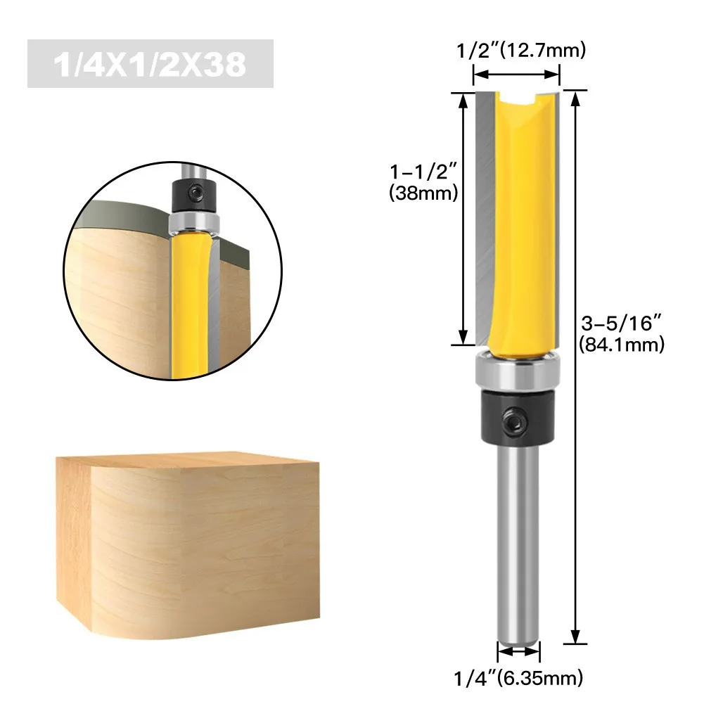 1 PC Diametro 6,35 mm Lavorazione del legno Scanalatura Taglierina diritta Cuscinetto Set dritto Imitazione Fresa Taglio Fresa