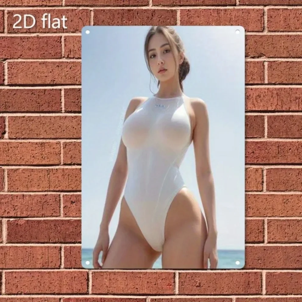 Modern Elegant Women's Swimsuit Metal Wall Art - Flat Sign Plate for Home Cafe Bar