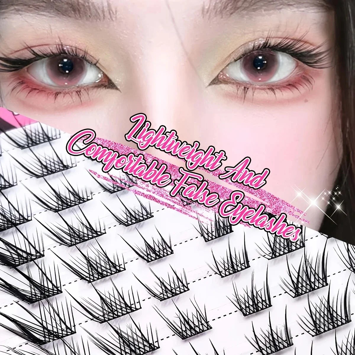 60 자연 속눈썹 클러스터 DIY 속눈썹 확장 Wispy 3D 고양이 눈 속눈썹 클러스터 C 곱슬 단일 속눈썹