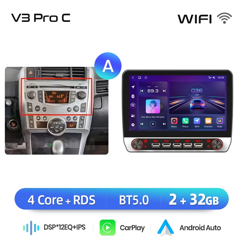Junsun 13.1″ QLED Draadloze CarPlay Android Auto Autoradio Voor Toyota Verso R20 2009-2018 Intelligente Systemen DSP SWC RDS GPS FM