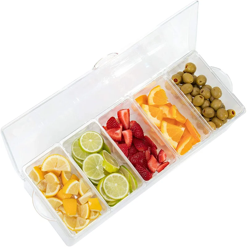 

Refrigerated Condiment Plate Picnic Fresh-Keeping Ice Box Five-Grid Split Fruit Plate Seasoning Plate