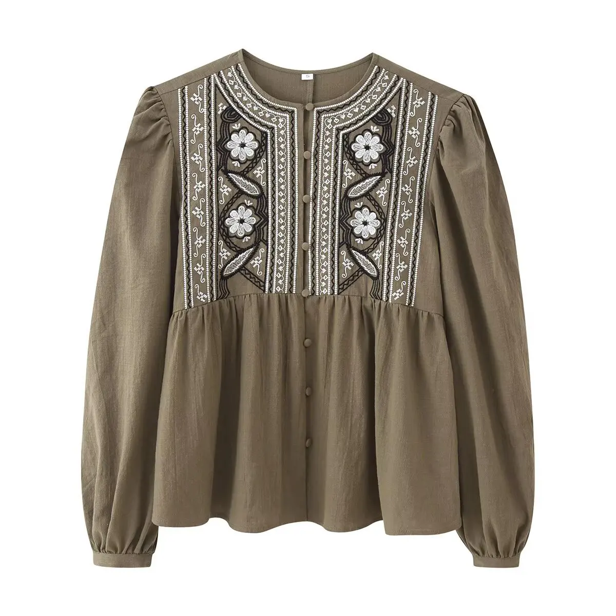 

Autumn new European and American style women's fashion casual loose round neck long-sleeved shirt with embroidery on the chest