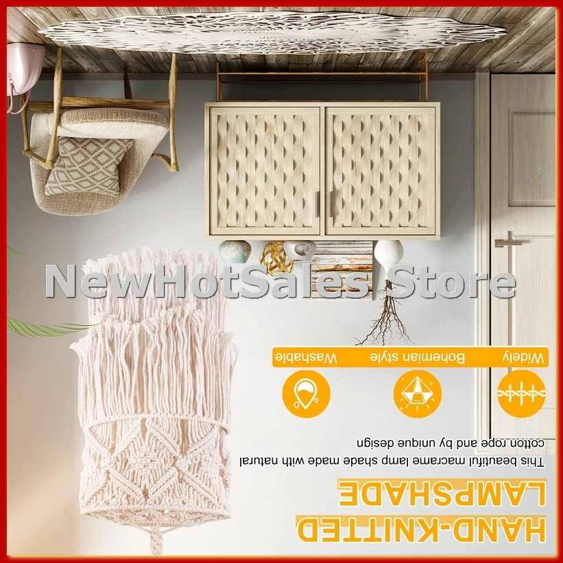 Handmade Wall Tapestry Lampshade Macrame Boho Decor Handcraft Tassel Tapestry Background Headboard Wall Hanging-A74P