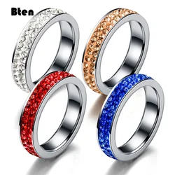 Bten Full Size 2 Row Clear Crystal Ring For Women Stainless steel Wedding Rings Fashion Jewelry Made with Genuine CZ Crystals