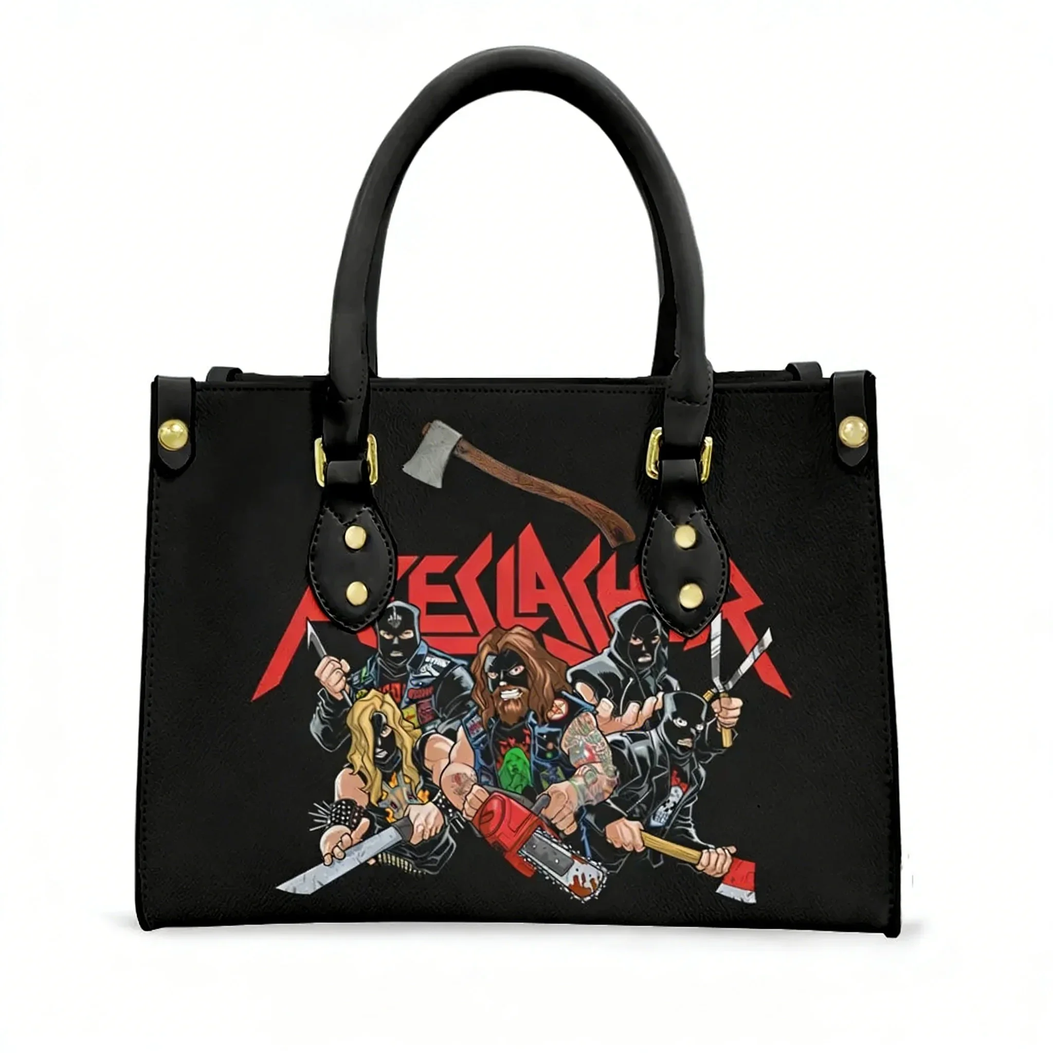 

Axeslasher Metal Rock Band Tote Bag Purse Womens Mens Personalized Text Image PU Leather Handbag Business Shopping Gift Bags