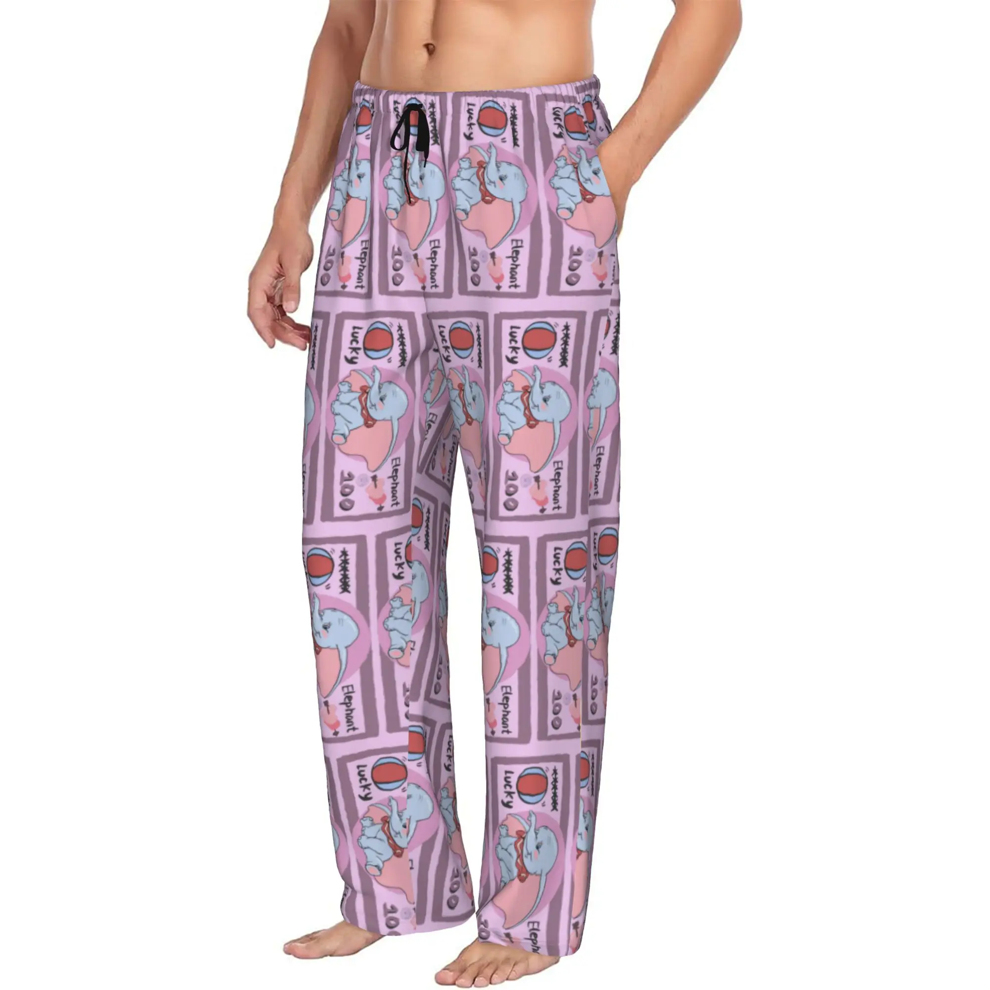 Custom Printed D-Dumboes Cartoon Pajama Pants for Men Cute Elephant Sleep Sleepwear Bottoms with Pockets