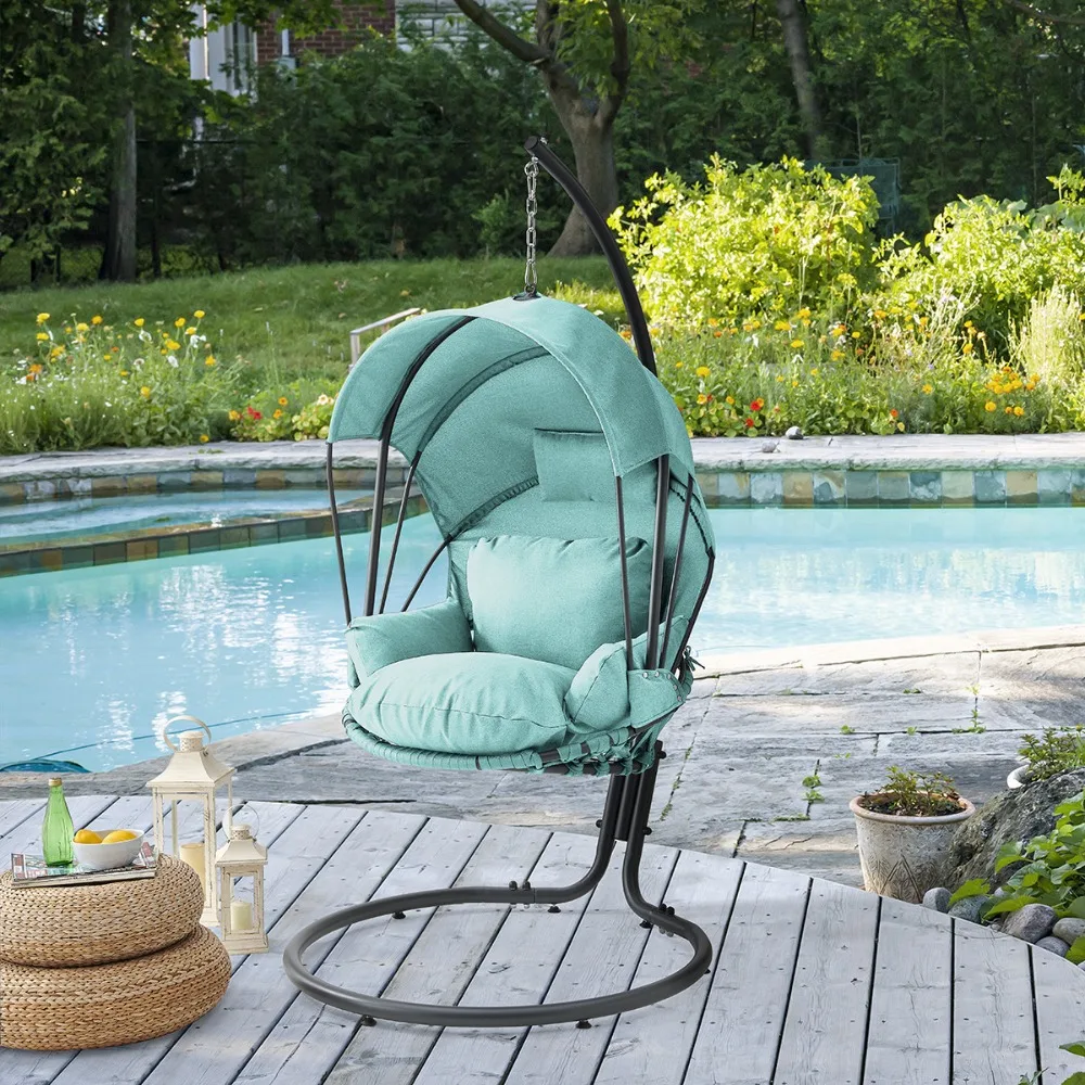

Outdoor Hanging Chair Lounge Seat Chair UV-Resistant Canopy Shade, Aqua