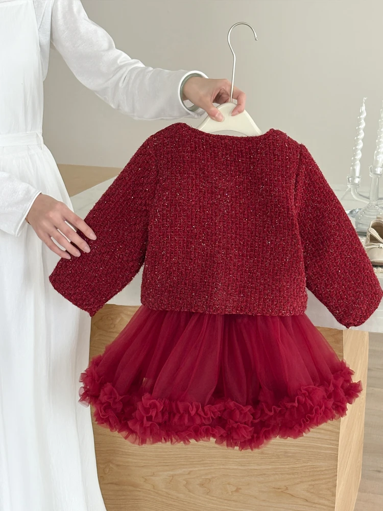 

Girls Fce Lined Tulle Skirt Set Thiened Baby Girl Outfit Princ Dr Winter New Sle Red Year Clothes Baby Girl Set