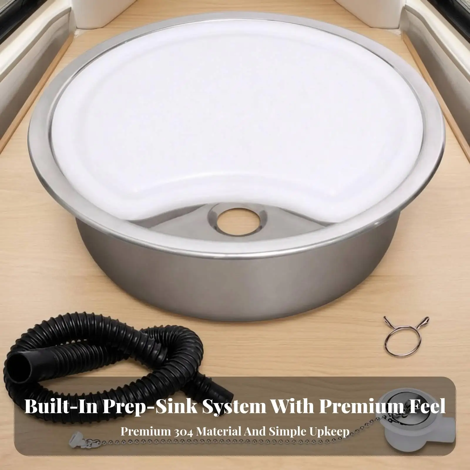 Portable Small RV Kitchen Sink with Built in Drain and Stopper for Camping Car Van Interior Counter