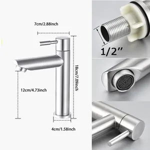 Einer kaltes Wasserhahn in 304 Edelstahl, Spüle auf Deck montiert, schwarz und silberne Farbe, G1/2 8 Haupt Sales Lavity Tap Badezimmer - №4