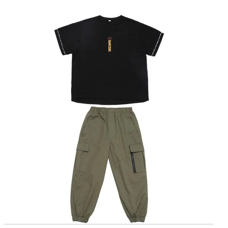 Pantaloni bambini ragazzi Hip Hop abbigliamento da ballo abiti abiti da palcoscenico ragazze Cool Carnival Jazz costumi da ballo maglietta allentata Tactical Cargo