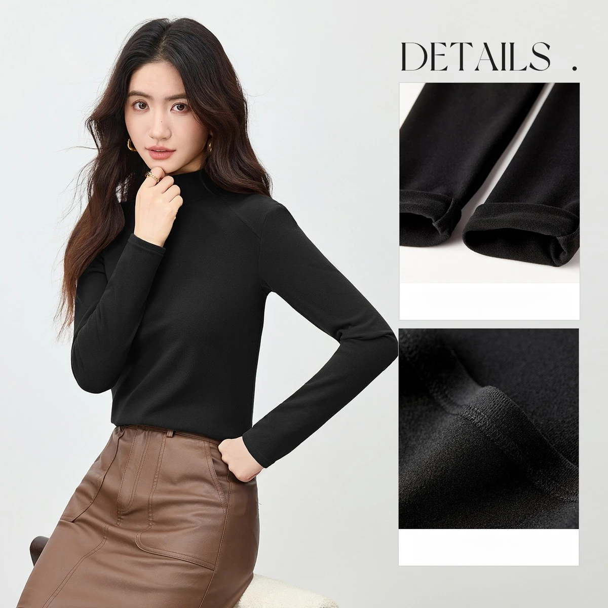 SENTUBILA Women's Long Sleeve Top 2025 Winter Solid Mock Neck Knitted Tees Simple Casual Loose T-Shirts Basic Clothing W54SF3967