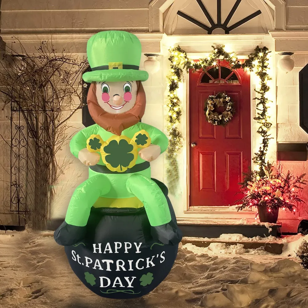 

5.9FT Inflatable Leprechauns Holding Shamrocks Decoration with LED Lights St. Patrick's Day Outdoor Indoor Yard Decor Beer Party