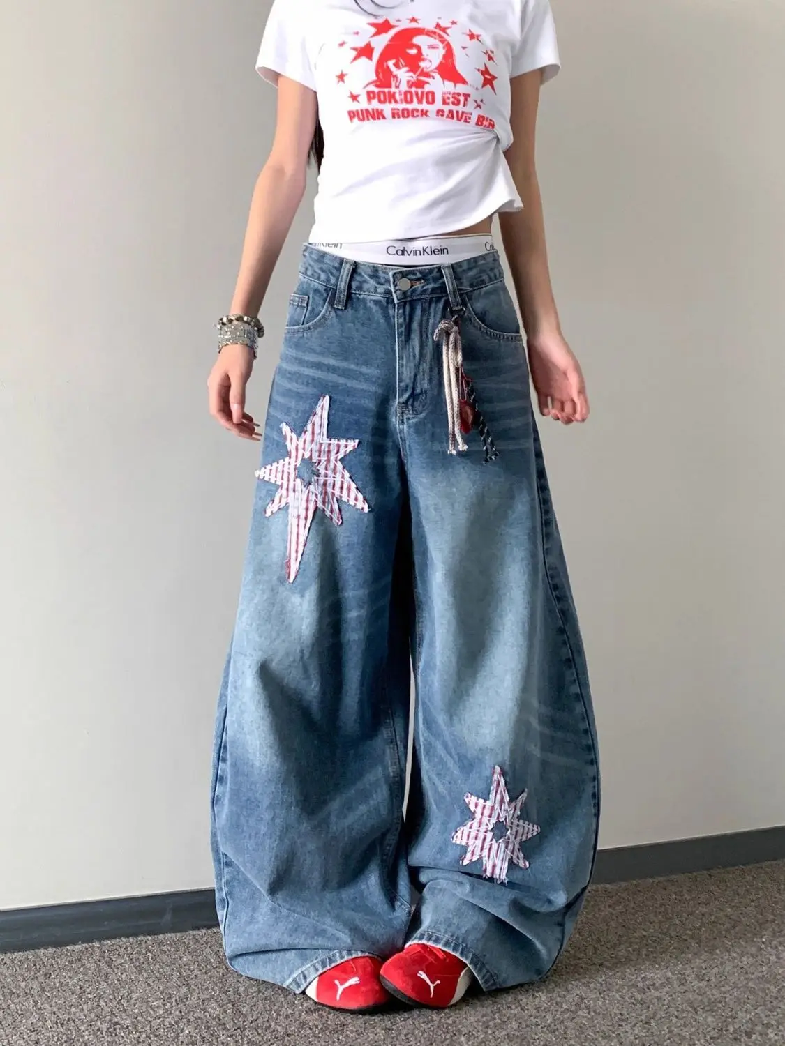 

Vintage Star Patchwork Y2k Baggy Jeans Women Harajuku Aesthetic Japanese 2000s Denim Trousers Jean Pants Trashy Clothes