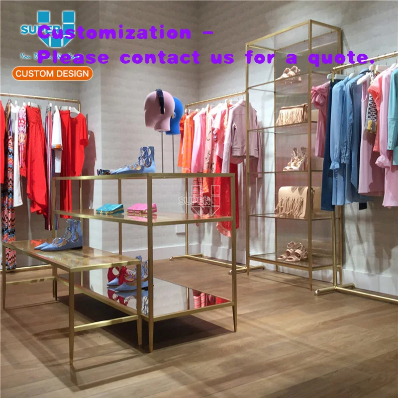 custom.Luxury High End Stainless Steel Women Wear Store Furniture Brass Metal Display Rack Clothing