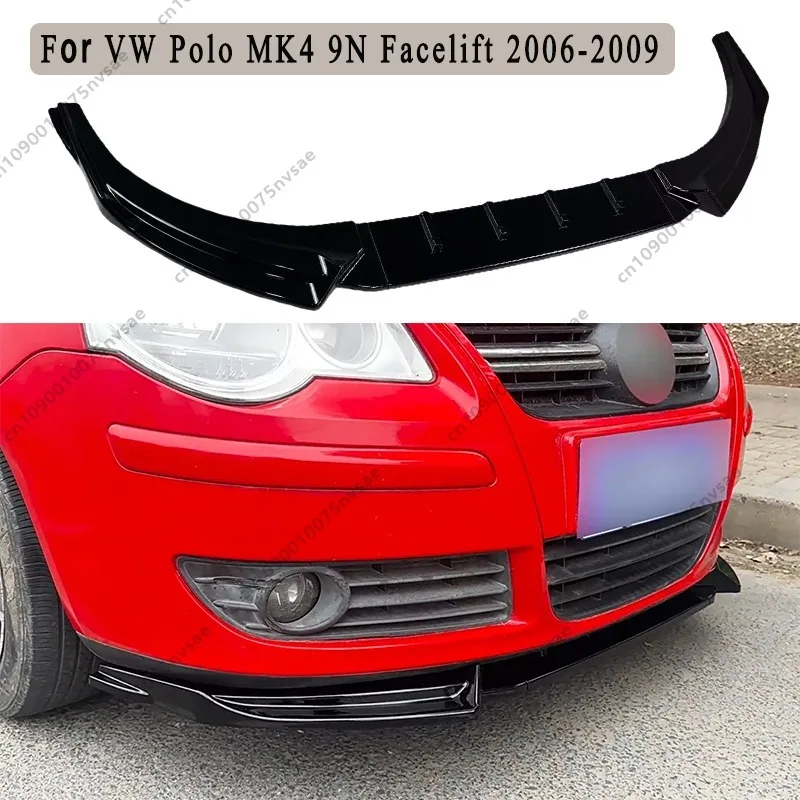 

For VW Polo MK4 9N Facelift 2006-2009 Front Splitter Front Bumper Lip Chin Spoiler Splitter Gloss Black Lip Cover Bodykit Tuning