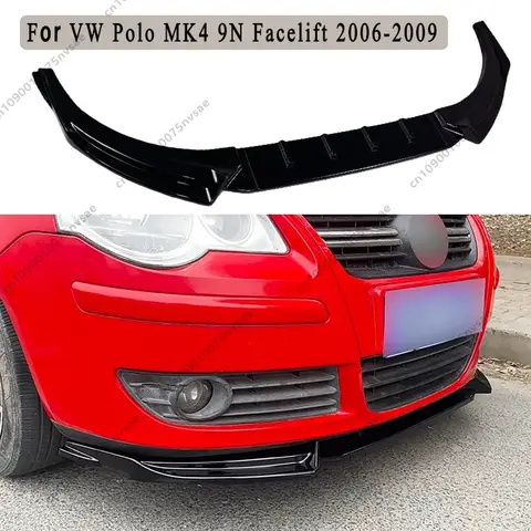 For VW Polo MK4 9N Facelift 2006-2009 Front Splitter Front Bumper Lip Chin Spoiler Splitter Gloss Black Lip Cover Bodykit Tuning