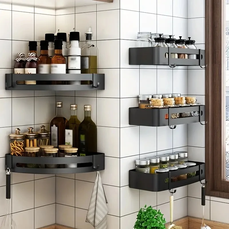 1 Kitchen Wall Mounted Seasoning Rack Bathroom Storage Rack Corner Storage Rack Kitchen Bathroom Storage Rack