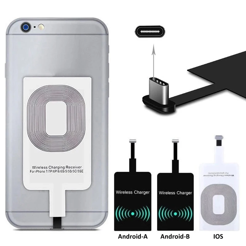 Qi Wireless Charger Receiver Support Micro USB Type C Fast Wireless Charging Adapter For iPhone Android Wireless Charge Pad dock