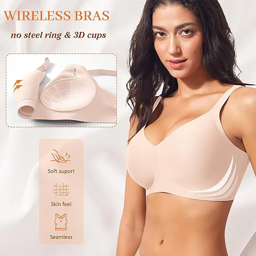 Jelly Wireless-BH, tiefer V-Push-up-BH, nahtloses T-Shirt, bequemer Plunge-BH ohne Bügel, BHs mit verstellbaren Trägern, Alltags-BHs – Detail 8